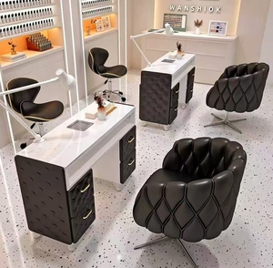 New High-end <b>Nail</b> Art <b>Table</b> and Chair Set with Marble Tabletop and Built-in Vacuum Cleaner Socket <b>Nail</b> Art <b>Table</b> - Product Image 3
