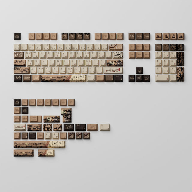 AKKO Mountain Seclusion Keycap Set 140 Keys PBT MOA Cherry 5 Sided Dye Sub Ergonomic Office Gaming for Mechanical Keyboard