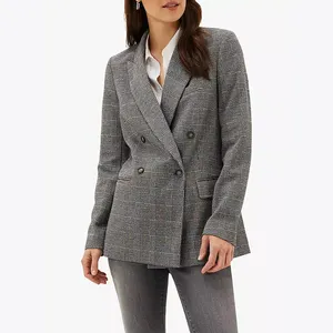 Fashion Plaid Blazers Ladies Tops Women's Polyester Suits Coat Jacket Work Wear Business Lady Plus Size Suit