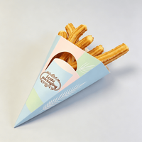 Custom Logo Printed Churros Paper Cones With Sauce Holder Food Packaging Paper Cone for Churros Snack Cup for Bakery Street Food