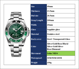 Reloj <span class=keywords><strong>de</strong></span> Lujo con Logotipo Personalizado NH34 GMT, Reloj <span class=keywords><strong>de</strong></span> Pulsera Deportivo Resistente al Agua para Entusiastas del Fútbol - Product Image 2