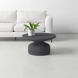 Elegante mesa de centro Reyna de aluminio negro mate moderna, muebles portátiles dramáticos para el hogar a precio mayorista - Product Image 1