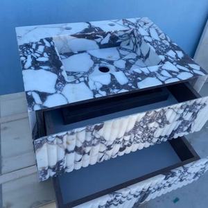 Calacatta Viola bergalur marmer <span class=keywords><strong>Vanity</strong></span> dengan laci batu alam mewah konsol kamar mandi desain Modern elegan - Product Image 4