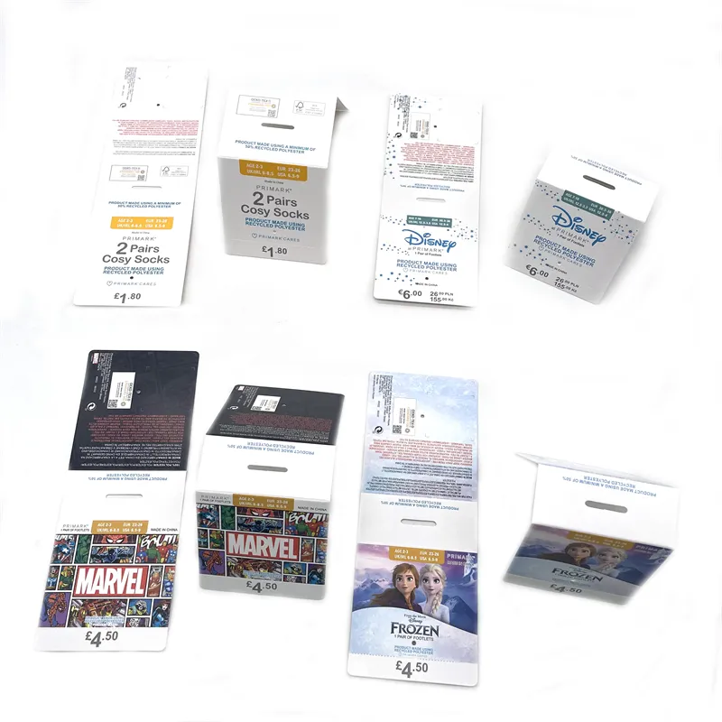 Fsc Custom Papieren Kaart Afdrukken Merk Sok Hoes Verpakking Labels Sokken Header Kaart Labels