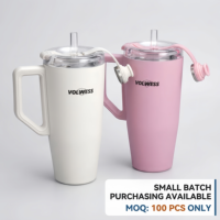Gobelet de voyage classique en acier inoxydable 316 à double paroi isolé sous vide, 30 oz, blanc et rose, avec poignée et paille