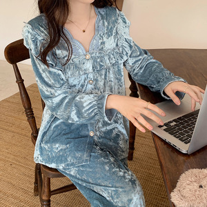 Abbigliamento canarino esplosivo per la casa, Set pigiama Vintage a maniche lunghe autunno e inverno, pigiama da <span class=keywords><strong>donna</strong></span> - Product Image 4