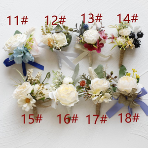 卸売ブライダル花婿ウェディングウエディング造花シミュレーションベージュシリーズブローチショルダーリストフラワーコサージュ - Product Image 3