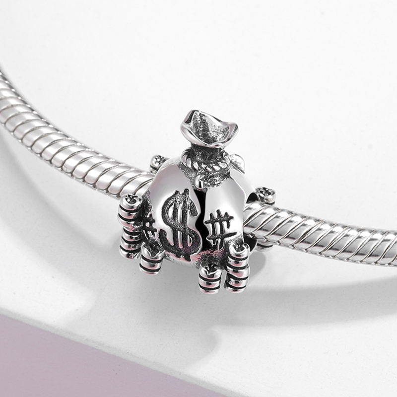 Real 925 Sterling Silver Pirate Theme Money Bag Beer Mug Beads Arms Charms  for Bracelet Women Jewelry Making Wholesale - Main Image
