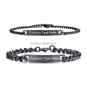 Bracelet barre gravé personnalisé argent 18K <span class=keywords><strong>or</strong></span> rose noir acier inoxydable <span class=keywords><strong>gourmette</strong></span> Bracelet bijoux <span class=keywords><strong>gravure</strong></span> femmes hommes - Product Image 1