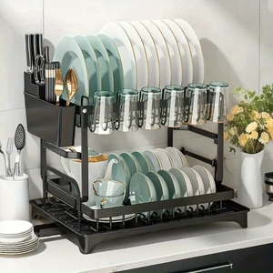 Escurridor de Platos Metálico de 2 Niveles Ecológico Desmontable para Fregadero con Tabla de Cortar, Soporte para Platos y Bandeja Escurridora para Tazas - Product Image 6