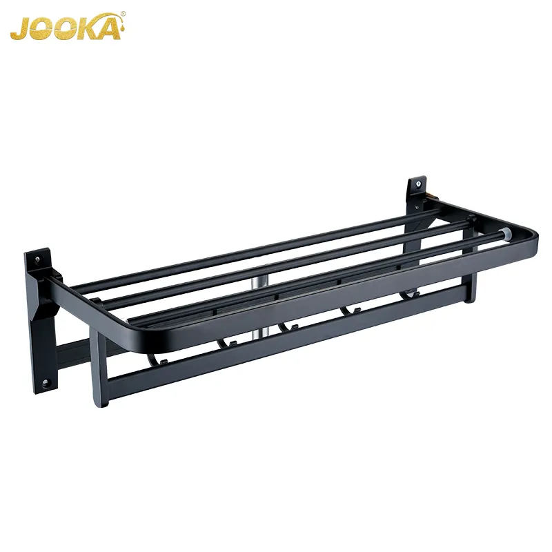 Black double-layer multifunctional hanger perforated installation space aluminum toilet towel rack