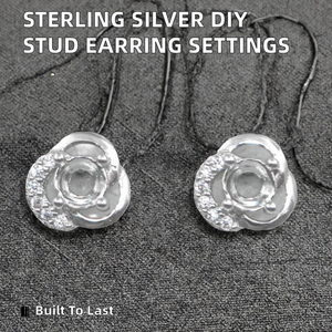 Sterling <b>Silver</b> Geometric Wedding Mount <b>Stud</b> <b>Earrings</b> Empty Support Blank Claws Setting Base Center - Product Image 2