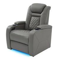 Sillón Reclinable Eléctrico de Cuero Genuino Individual para Cine en Casa, Moderno y de Lujo, con Luz LED y Madera Extensible