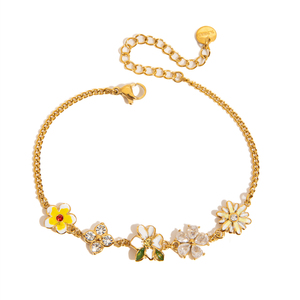 Braccialetti J&D Designer con Ciondolo a Fiore Colorato in Acciaio Inossidabile Placcato Oro 18K con Strass e Zirconi - Product Image 1