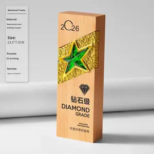 Trophée en bois massif 2026, médaille en cristal personnalisée, or, prisme rectangulaire cinq étoiles, cadeau chinois, cadeau de maternité, <span class=keywords><strong>nounou</strong></span>, champion des ventes - Product Image 6