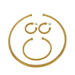 Fashion Jewelry <b>Set</b> Gold Zinc Alloy <b>Bracelet</b> Necklace Earrings Party Women's Retro Reticulated Design Stackable - Product Image 5