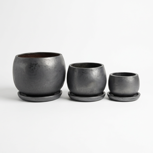 Maceta de Cerámica Negra, Maceta Geométrica Redonda Moderna para Suculentas con Plato, para Escritorio, Balcón, Decoración de Bodas - Product Image 1