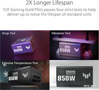 TUF Gaming 850W Gold ATX 3.0 Tam Modüler Masaüstü Güç Kaynağı 80+ Gold Sertifikalı Askeri Sınıf Bileşenler Çift Bilyalı Rulman