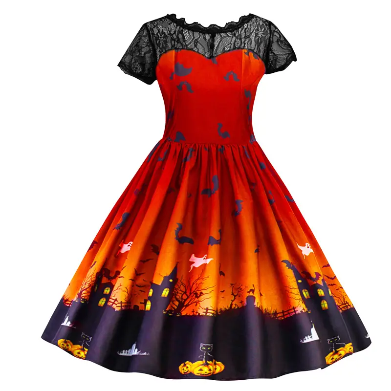 ExplosionモデルHalloweenファッションプリントロング女の子Halloween Childrenの服