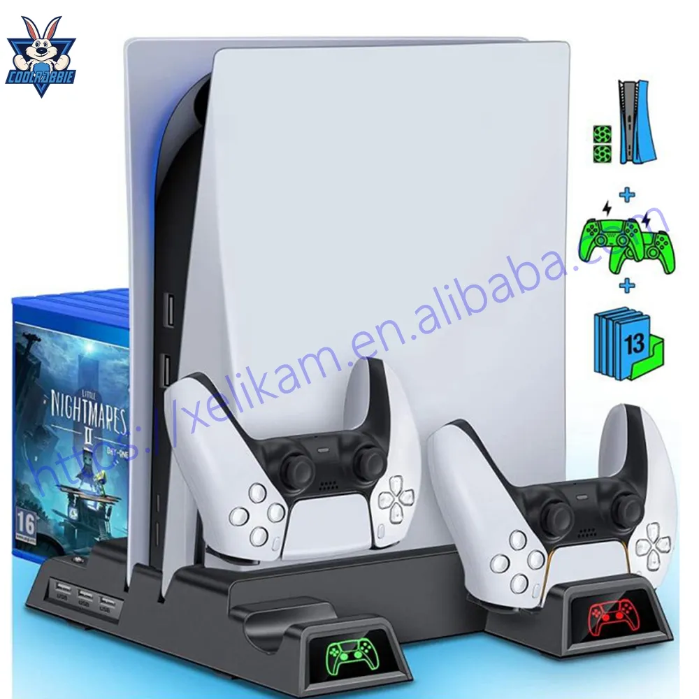 CoolRabbie Cooling Vertical Stand 2 Controller Charger 2 Cooler Fan 13 Game Storage For PS5 DE/UHD Console