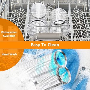 Garden Supplies 2 Pcs Stainless Steel Grill Basket Cylinder BBQ <b>Smoking</b> Accessories Round Rolling Rack Grilling Wire Mesh Basket - Product Image 5