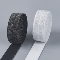Bande élastique à bordure en brocart, polyester/nylon, noir et blanc, pailletée, haute élasticité, brillante, en rouleau, pour vêtements, couture, bricolage