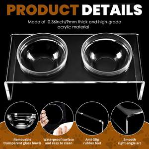 Mangkuk kucing anjing ditinggikan akrilik tempat makan hewan peliharaan mangkuk ganda berdiri naik dilengkapi dengan 4 mangkuk baja tahan karat yang dapat dilepas. Sempurna - Product Image 6