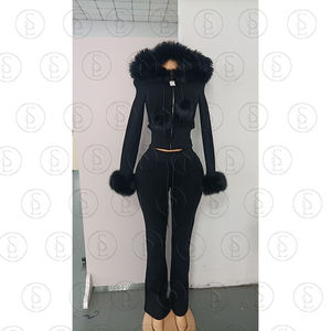 Completo da <span class=keywords><strong>Donna</strong></span> Collezione Mardi Gras, Set Loungewear Waydam con Colletto in Pelliccia, Giacca con Cappuccio in Velluto <span class=keywords><strong>Streetwear</strong></span>, Completo Due Pezzi <span class=keywords><strong>Abbigliamento</strong></span> <span class=keywords><strong>Donna</strong></span> - Product Image 2