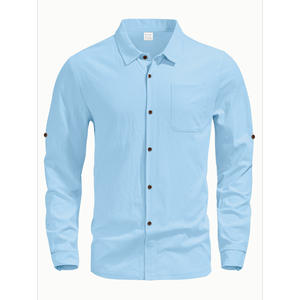 Camisa de lino de manga larga para hombre, transpirable, informal, con botones, de corte holgado, para ocio al aire libre - Product Image 6