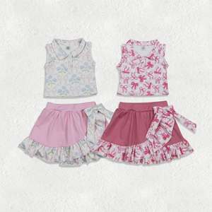 Ensembles de vêtements de yoga et de sport pour bébés filles : jolis gilets à carreaux avec nœuds et boutons, jupes-culottes à volants - Product Image 4