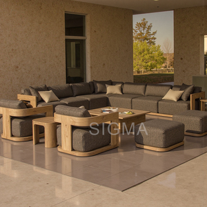 Ensemble de canapés d'extérieur en teck de style méditerranéen, luxueux, écologique et moderne, avec coussins imperméables pour hôtel, parc, jardin et terrasse - Product Image 1