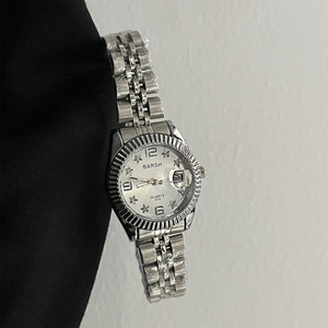 Montre à quartz <span class=keywords><strong>pour</strong></span> femme, cadran étoilé scintillant d'inspiration vintage, bracelet en alliage doré, <span class=keywords><strong>lunette</strong></span> cannelée, date - Product Image 5
