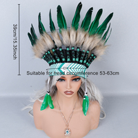Coiffe indienne en plumes vertes naturelles, d'inspiration tribale, pour Halloween, cosplay, carnaval, fête, festival