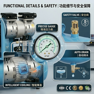 Compresseur d'air sans huile KELAIDE 801-30, 30L, portable, 800W, 120 L/min, type à piston, avec roues et poignée - Product Image 6