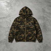 Sweat à capuche zippé camouflage personnalisé pour homme avec imprimé étoile sur la manche, poches avant, cordon de serrage, design streetwear OEM ODM