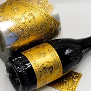 Etiqueta de vinho em alumínio macio para garrafa de luxo personalizada com logotipo em relevo metálico e embalagem à prova d'água