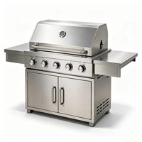 Îlot de cuisine extérieure sur mesure avec barbecue à gaz, armoire intégrée, construction en acier inoxydable et bouton de protection haute pression
