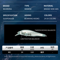 Bearking Official Store 11cm 14g SP Plongée 1.5m Système Magnétique Top Flottant Leurres De Pêche Minnow Wobbler 3D Yeux Pêche À La Carpe