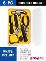 Kit d'outils manuels de bricolage pour la maison, 6 pièces, avec boîte en plastique, pour la réparation et l'entretien à domicile, vente en gros, personnalisable