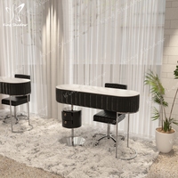 Ensemble de meubles de salon de manucure moderne de luxe bureau de manucure avec table et chaise de support en fer différentes couleurs pour l'art des ongles