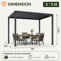 Pérgola Bioclimática de Lujo de 3x3m con Techo de Aluminio y Acabado Antioxidante para Terraza, Jardín y Uso en Exteriores en Villas y Resorts