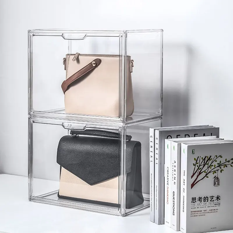 Transparent Dust-proof Plastic Stackable Acrylic Magnetic Door Clear Lady's Handbag Organizer Shoulder Bag Display Storage Box
