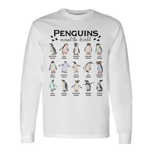 T-shirt à manches longues « Pingouins du monde entier », design éducatif pour les amateurs de pingouins - Product Image 1