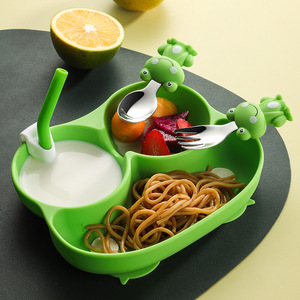 Thiết kế mới trẻ em Silicone bát hút tấm bé ăn Bộ đồ ăn phim hoạt hình dễ thương cậu bé cô gái món quà - Product Image 2