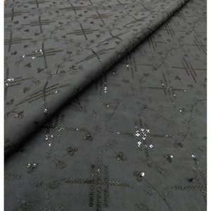 Triloki Black Sequin <b>Fabric</b> 44 Inch Metallic Abstract Pattern For Sari Apparel Poly Raw Silk <b>Medium</b> Weight - Product Image 4