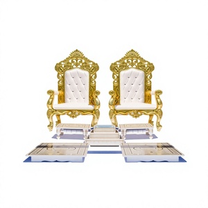 Sillas Tradicionales Blancas y Doradas para Mandap de Boda, Sillas Reales para Novios, Sillas Maharaja, Juego de 6 Sillas de Estilo Barroco para Escenario Nupcial, EE. UU. - Product Image 6