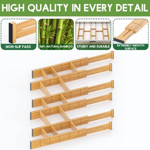Diviseurs de tiroirs en bambou réglables extensibles avec 12 inserts Organisateur de tiroirs de <span class=keywords><strong>cuisine</strong></span> - Product Image 4