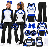 Veste et pantalon d'échauffement de cheerleading extensibles dans les quatre sens, personnalisés, à rayures bleues, noires et blanches, avec fermeture éclair intégrale et col montant, pour entraînement d'équipe