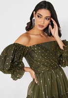 Oem Personnalisé Islamique Dubaï Haute Couture Moyen-Orient Robe Maxi Longue Transparente à Imprimé Rayé et Épaules Dénudées pour Femme Arabe
