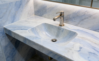 Carrelage de sol en marbre bleu moderne, ciel bleu, nuage blanc, carrelage en cristal bleu, calci poli, grande dalle pour projets hôteliers